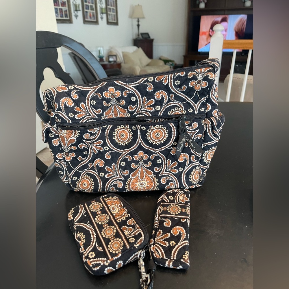 Vera Bradley On The Go Quilted Hobo Bag Purse w/ CC  Zip & Eye Glass Carrier